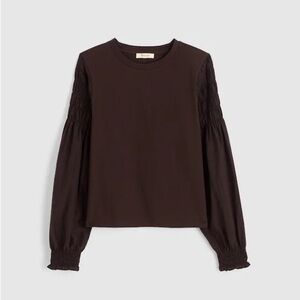 NWT Madewell Smocked Long Sleeve Tee - black walnut - size XXS